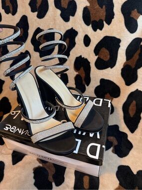 Wild Diva Black Rhinestone Spiral-Strap Stiletto Sandals